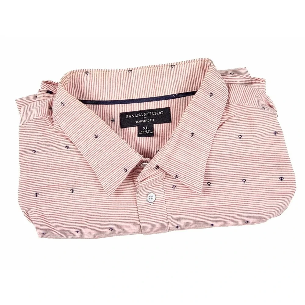Banana Republic Standard Fit Pink‎ Anchor Print 1/2 Button Polo Men's Size XL